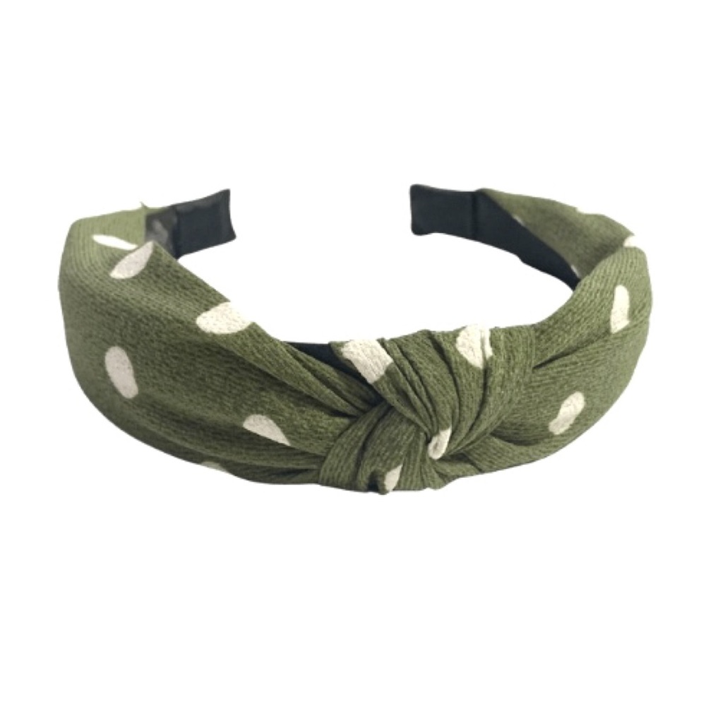 Green White Polka Dot Wide Knot Wrapped Headband